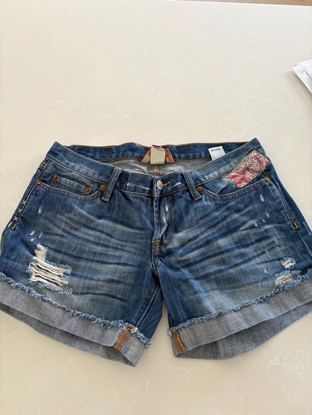 Lucky Brand Patchwork Women's Distressed Blue Denim Shorts sz.8/29
